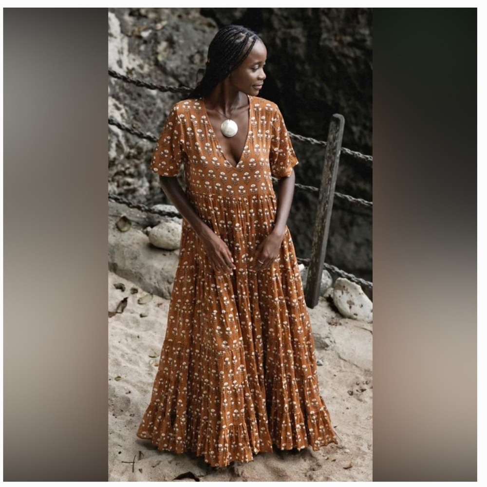 Daughters of India Chaaya Tiered Maxi Dress in Chai